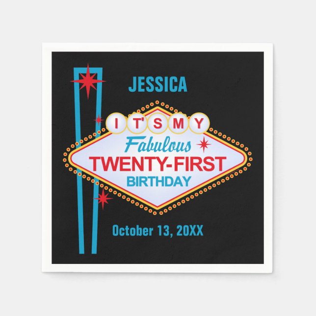 Servilleta De Papel Cumpleaños 21 de Las Vegas (Anverso)