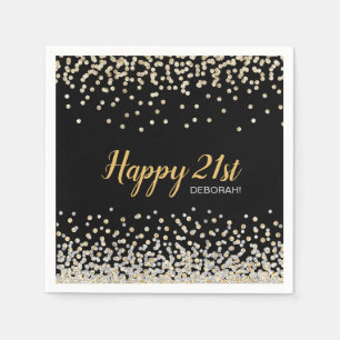 Servilleta De Papel Cumpleaños 21 personalizado con confeti de oro y p