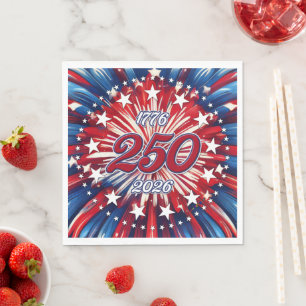 Servilleta De Papel Cumpleaños 250 de América 1776-2026 Fuegos Artific
