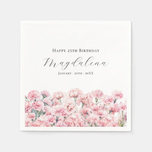 Servilleta De Papel Cumpleaños 25 Clavel Rosa Flor de Nacimiento de En