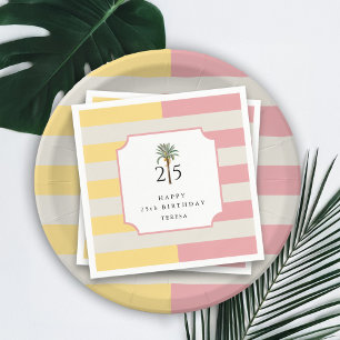 Servilleta De Papel Cumpleaños 25 en Palm Beach con rayas pastel tropi