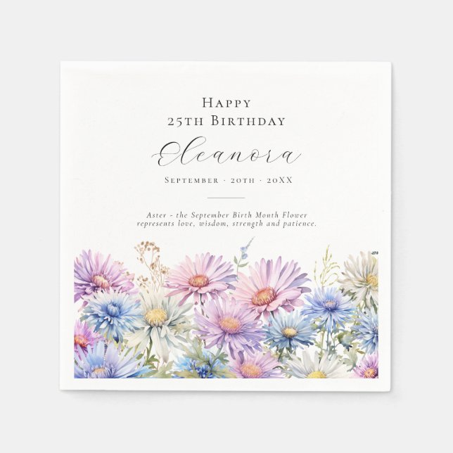 Servilleta De Papel Cumpleaños 25 en septiembre Flor personalizada (Anverso)
