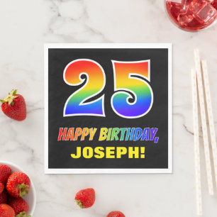 Servilleta De Papel Cumpleaños 25: Negrita, Divertido, Simple, Arcoíri