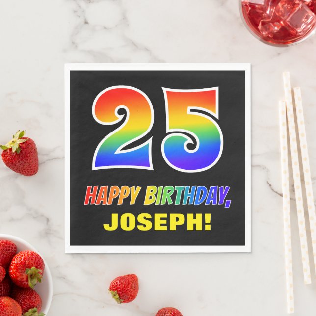 Servilleta De Papel Cumpleaños 25: Negrita, Divertido, Simple, Arcoíri (In situ)