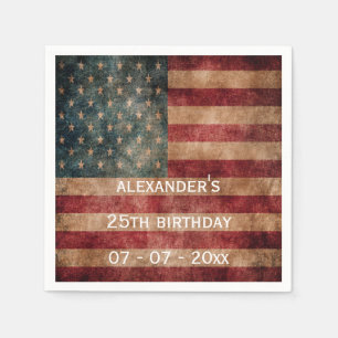 Servilleta De Papel Cumpleaños 25 Vintage Grunge USA Stars & Stripes
