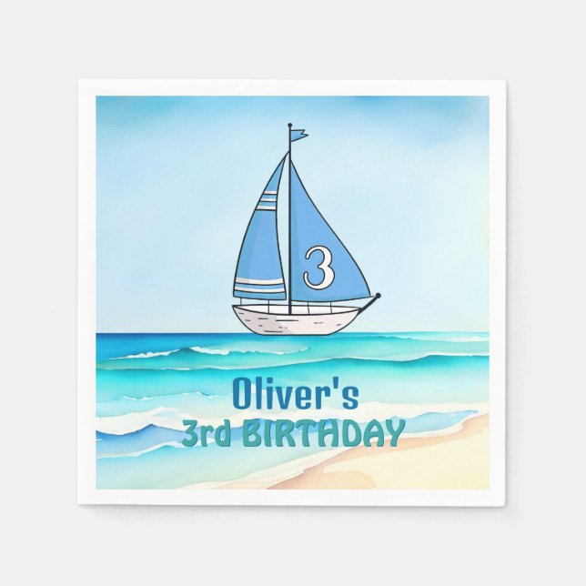 Servilleta De Papel Cumpleaños 3º Barco de Vela (Anverso)