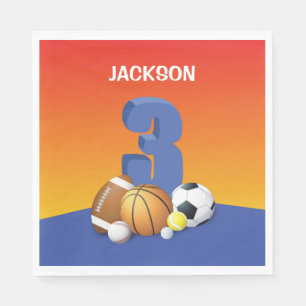 Servilleta De Papel Cumpleaños 3º niño Balones deportivos
