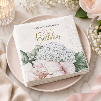 Servilleta De Papel Cumpleaños 30 Blush Pink Peony Floral