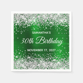 Servilleta De Papel Cumpleaños 30 Brillante Esmeralda Verde Holográfic
