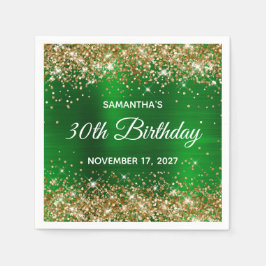 Servilleta De Papel Cumpleaños 30 de Purpurina Dorada Verde Esmeralda