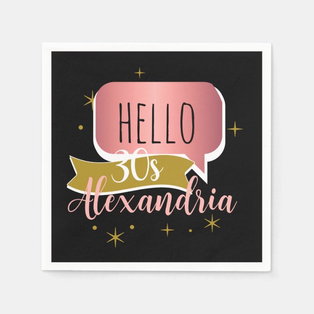 Servilleta De Papel Cumpleaños 30 hello 30 Personalizado con estilo (Anverso)
