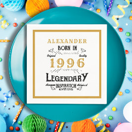 Servilleta De Papel Cumpleaños 30 Nació en 1996 Leyenda de Oro Blanco