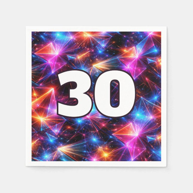 Servilleta De Papel Cumpleaños 30 Neon Polígono Abstracto  (Anverso)