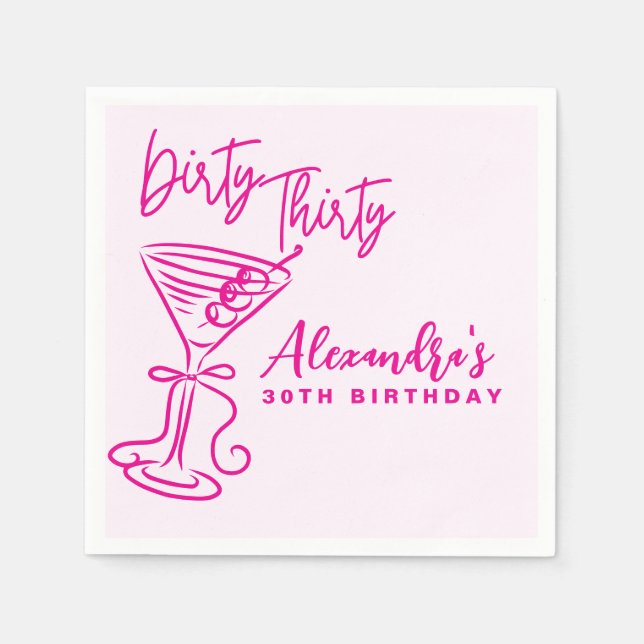 Servilleta De Papel Cumpleaños 30 Treinta Sucios Rosa de Moda (Anverso)