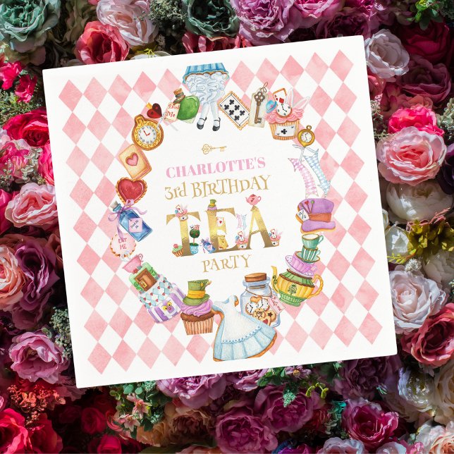 Servilleta De Papel Cumpleaños 3 de Alice en Wonderland Rosa   (Subido por el creador)