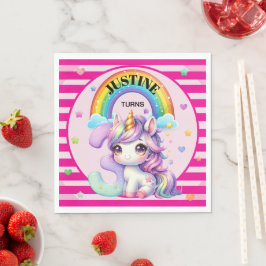 Servilleta De Papel Cumpleaños 3 de arcoíris y unicornio lindo