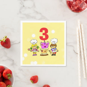 Servilleta De Papel Cumpleaños 3 de Pequeño Chef Infantil Haciendo Tar