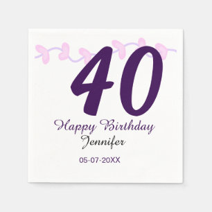 Servilleta De Papel cumpleaños 40 agregar nombre fecha año pin floral