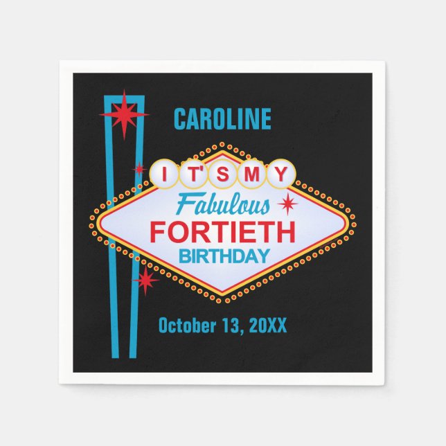 Servilleta De Papel Cumpleaños 40 de Las Vegas (Anverso)