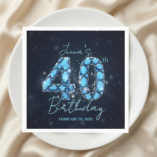 Servilleta De Papel Cumpleaños 40 Elegante Chispa Turquesa Azul Piedra