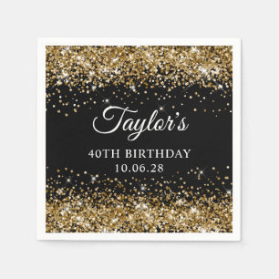 Servilleta De Papel Cumpleaños 40 Glitter Dorado Negro
