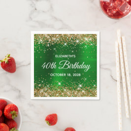 Servilleta De Papel Cumpleaños 40 Glitter Dorado Verde Esmeralda Foil
