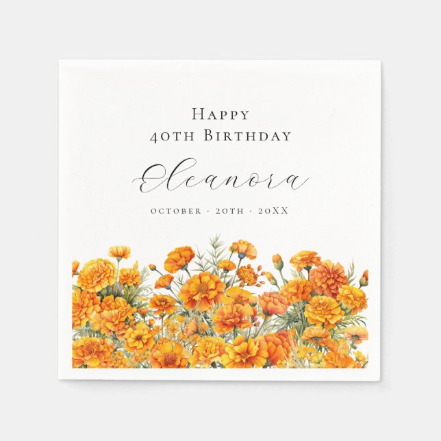 Servilleta De Papel Cumpleaños 40 octubre flor del mes de nacimiento M (Anverso)