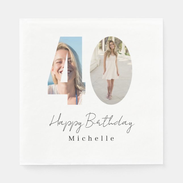 Servilleta De Papel Cumpleaños 40 personalizado con foto  (Anverso)
