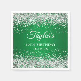 Servilleta De Papel Cumpleaños 40 Silver Glitter Green Ombre