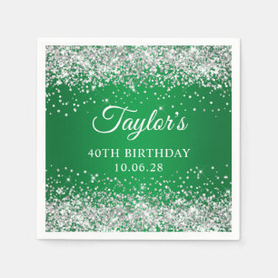 Servilleta De Papel Cumpleaños 40 Silver Glitter Green Ombre