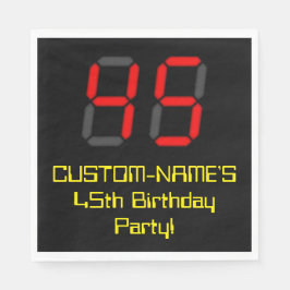 Servilleta De Papel Cumpleaños 45: Estilo reloj digital rojo "45" + No