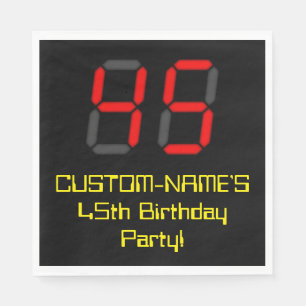 Servilleta De Papel Cumpleaños 45: Estilo reloj digital rojo "45" + No