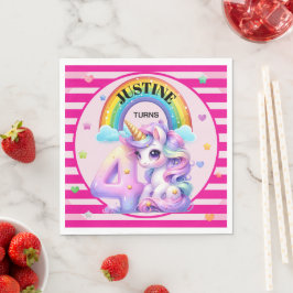 Servilleta De Papel Cumpleaños 4 de arcoíris y unicornio lindo