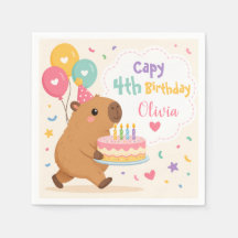 Cumpleaños 4 de niña Capybara linda Torta rosa