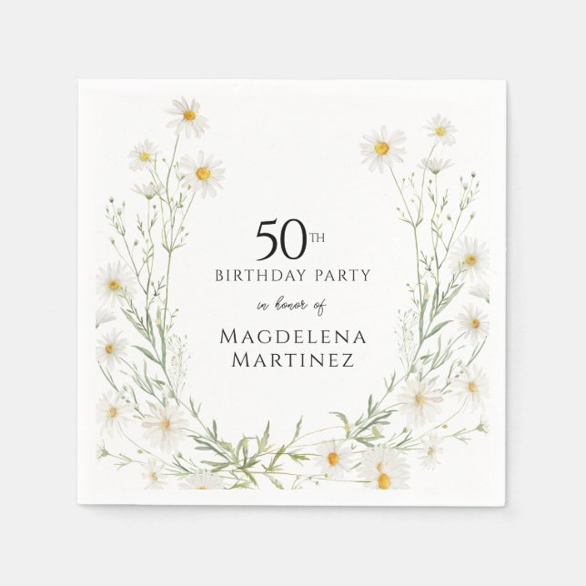 Servilleta De Papel Cumpleaños 50 Abril Flor del Mes de Nacimiento (Anverso)