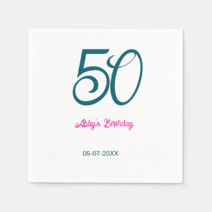 Servilleta De Papel cumpleaños 50 agregar nombre año turquesa rosa neg