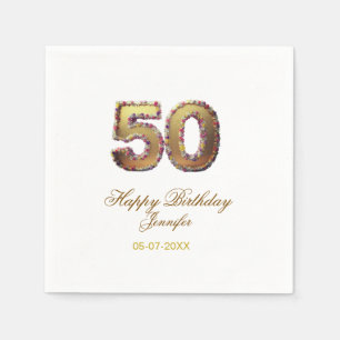 Servilleta De Papel cumpleaños 50 agregar nombre fecha año dorado flor