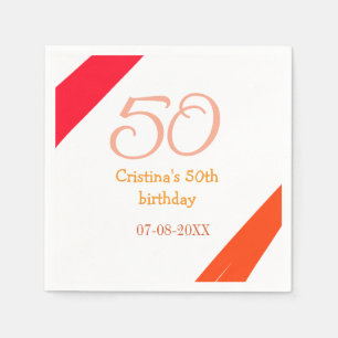 Servilleta De Papel Cumpleaños 50 aniversario naranja rojo agregar nom