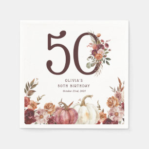 Servilleta De Papel Cumpleaños 50 Boho Pumpkin Autumn Bloom