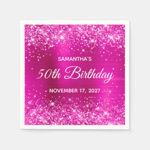 Servilleta De Papel Cumpleaños 50 Brillante con Holografía Rosa Calien