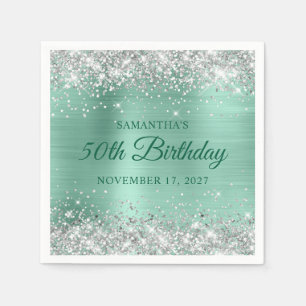 Servilleta De Papel Cumpleaños 50 Brillante Plateado Glitter Light Tea