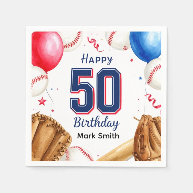 Servilleta De Papel Cumpleaños 50 de Béisbol  (Anverso)