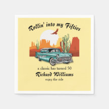 Cumpleaños 50 del hombre clásico retro azul coche