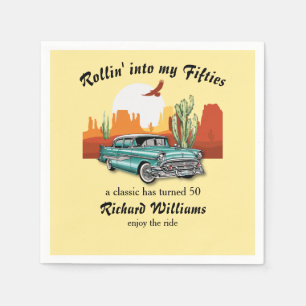 Servilleta De Papel Cumpleaños 50 del hombre clásico retro azul coche