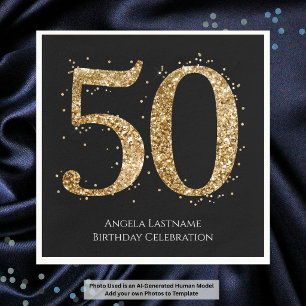 Servilleta De Papel Cumpleaños 50 Elegante Brillante Dorado