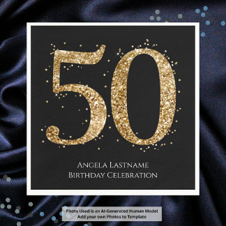 Servilleta De Papel Cumpleaños 50 Elegante Brillante Dorado
