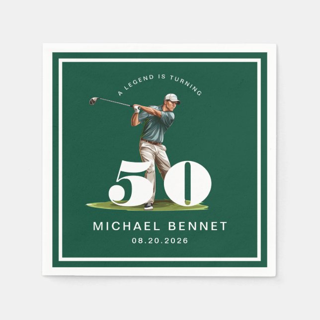 Servilleta De Papel Cumpleaños 50 Elegante Golf Verde (Anverso)