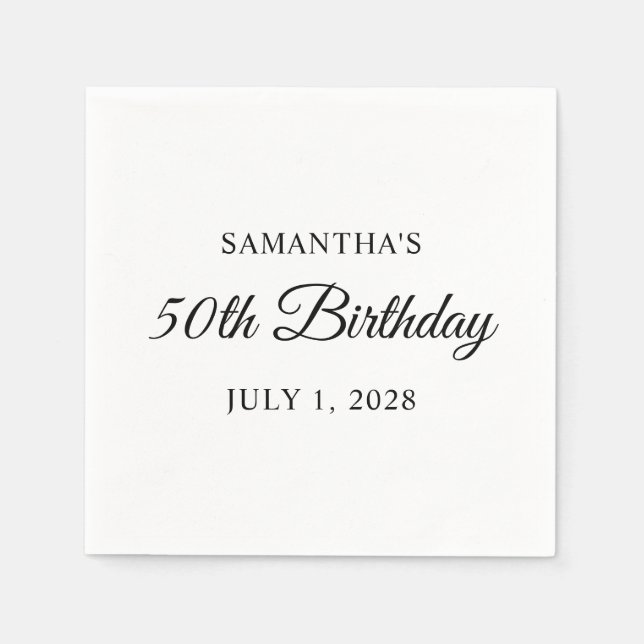 Servilleta De Papel Cumpleaños 50 en letra elegante (Anverso)
