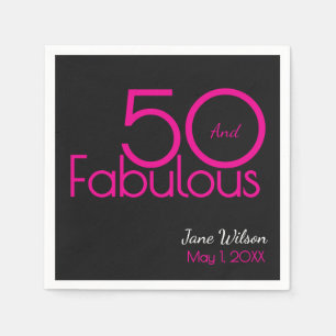 Servilleta De Papel Cumpleaños 50 Fabuloso Rosa Negro Tipografía Moder