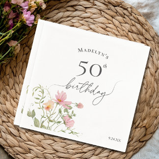 Servilleta De Papel Cumpleaños 50 femenino acuarela flor silvestre
